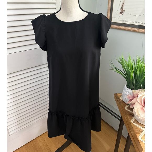 ANN TAYLOR LOFT Womens Dress SMALL Black Mini Flutter Sleeve Shift Minimalist - Picture 1 of 10